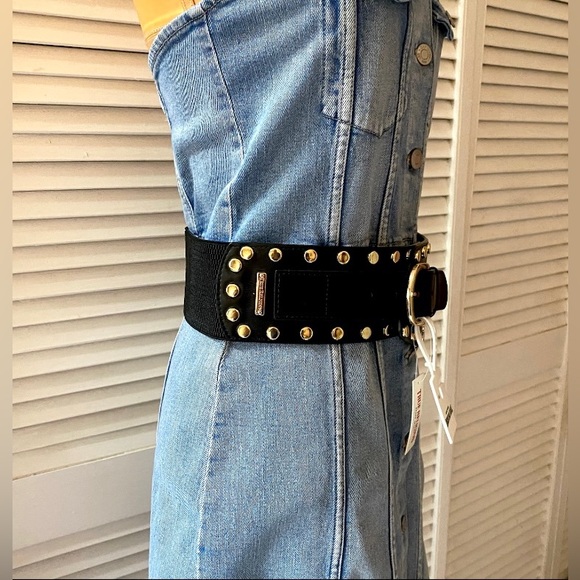🆕 True Religion Belt Womens Small Medium Black Wide Studded Elastic Stretch NWT - Picture 3 of 10